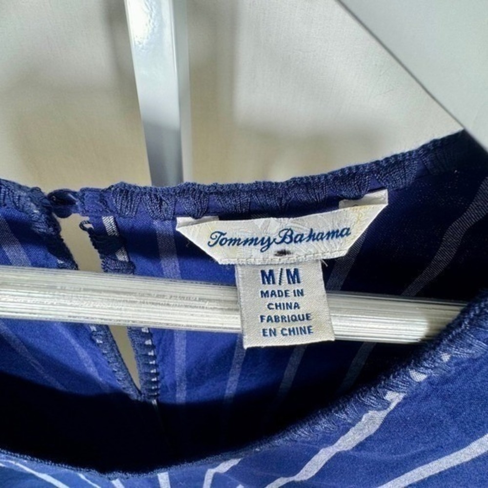Tommy Bahama Dress M Medium Blue White Vista Stripe V Neck Flutter Sleeve Casual - Picture 3 of 16